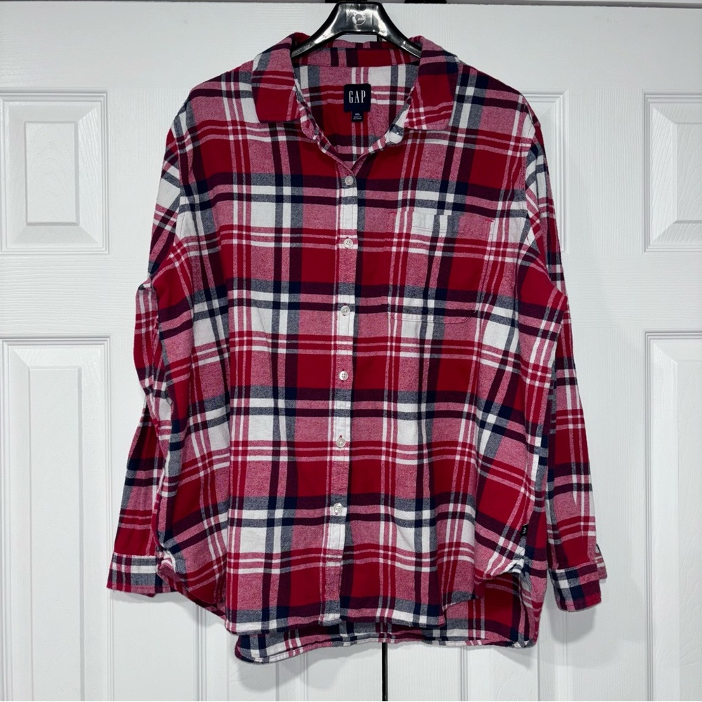 GAP Red White Blue Plaid Button Down Long Sleeve Shirt XXL